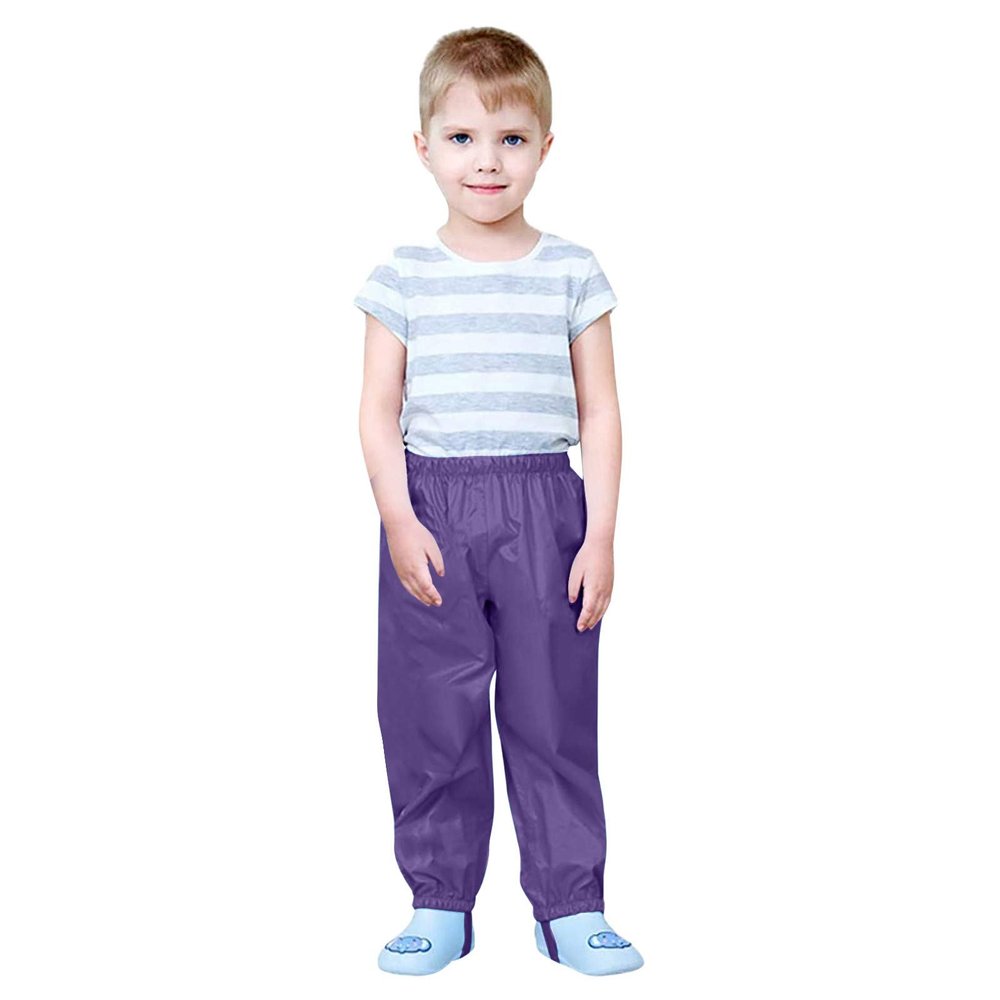 Kids Splash Rain Pants for Boys Girls Windproof Breathable Cozy-Dry Mud Elastic Trousers Reflective (Purple, 1-2 Years)