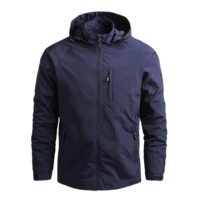 Jackets For Men Fashion, Water Resistant Front Zip Jacket Hooded Lightweight Windbreaker Waterproof Jackets Casual Sportswear (3XL, Dark Blue)