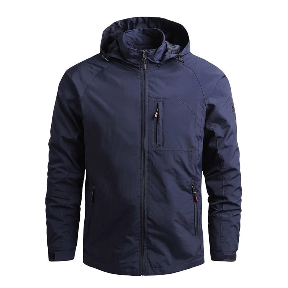 Jackets For Men Fashion, Water Resistant Front Zip Jacket Hooded Lightweight Windbreaker Waterproof Jackets Casual Sportswear (3XL, Dark Blue)