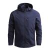 Jackets For Men Fashion, Water Resistant Front Zip Jacket Hooded Lightweight Windbreaker Waterproof Jackets Casual Sportswear (3XL, Dark Blue) view 1