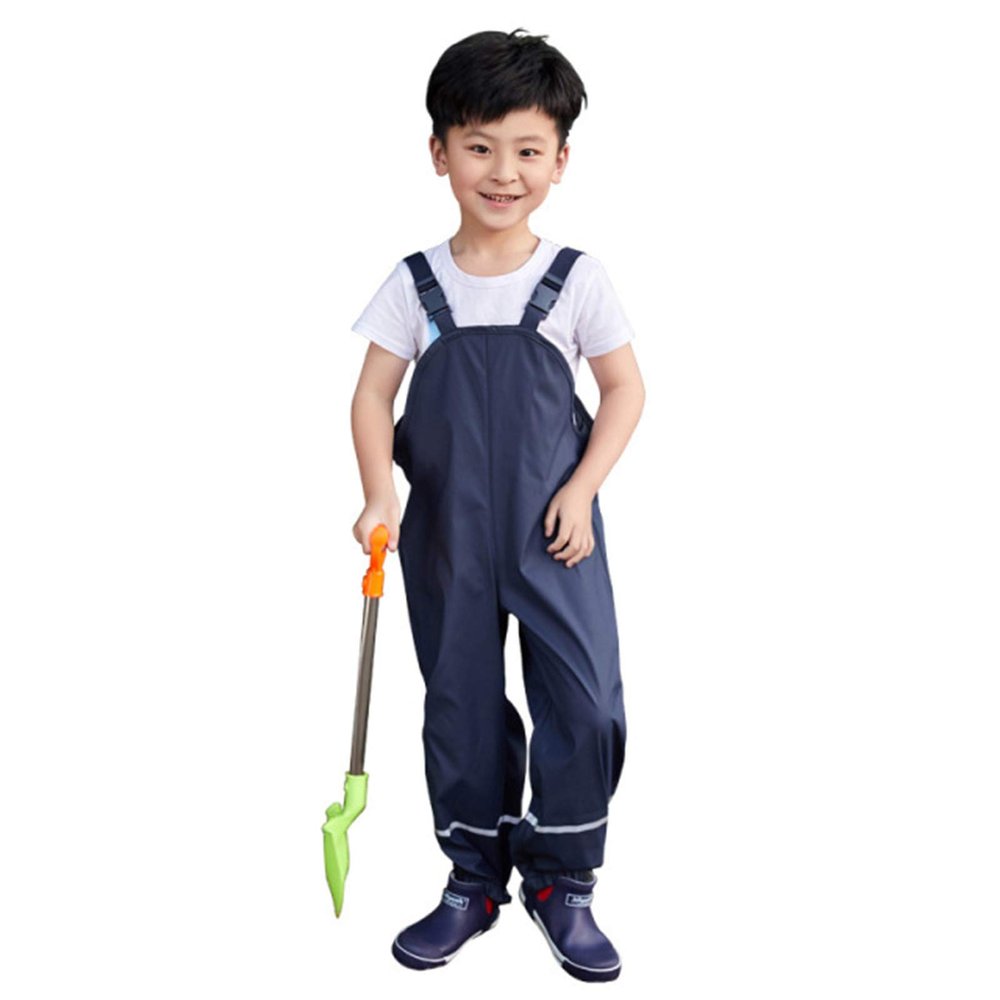 Kids Waterproof Suspender Rain Pants Toddler Lightweight Windproof Rain Bib Muddy Overalls Unisex (Black, 1-3 Years)