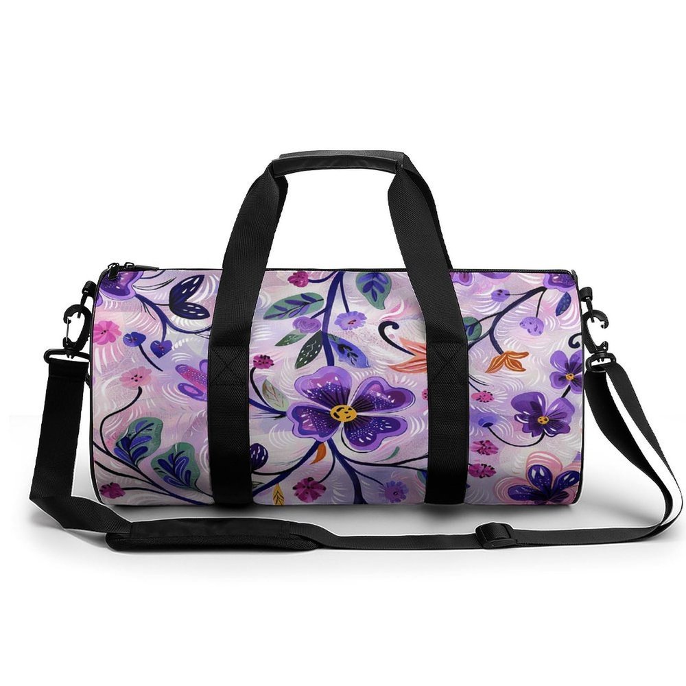 Gym Bag Purple Flower Style Duffel Bag for Men Women Overnight Bag with Shoe Compartment Workout Bags