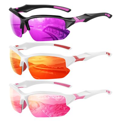 XVXV 3 Pack Polarized Sports Sunglasses for Men, UV Protection Half Frame Sunglasses Comfortable for Running Cycling Driving