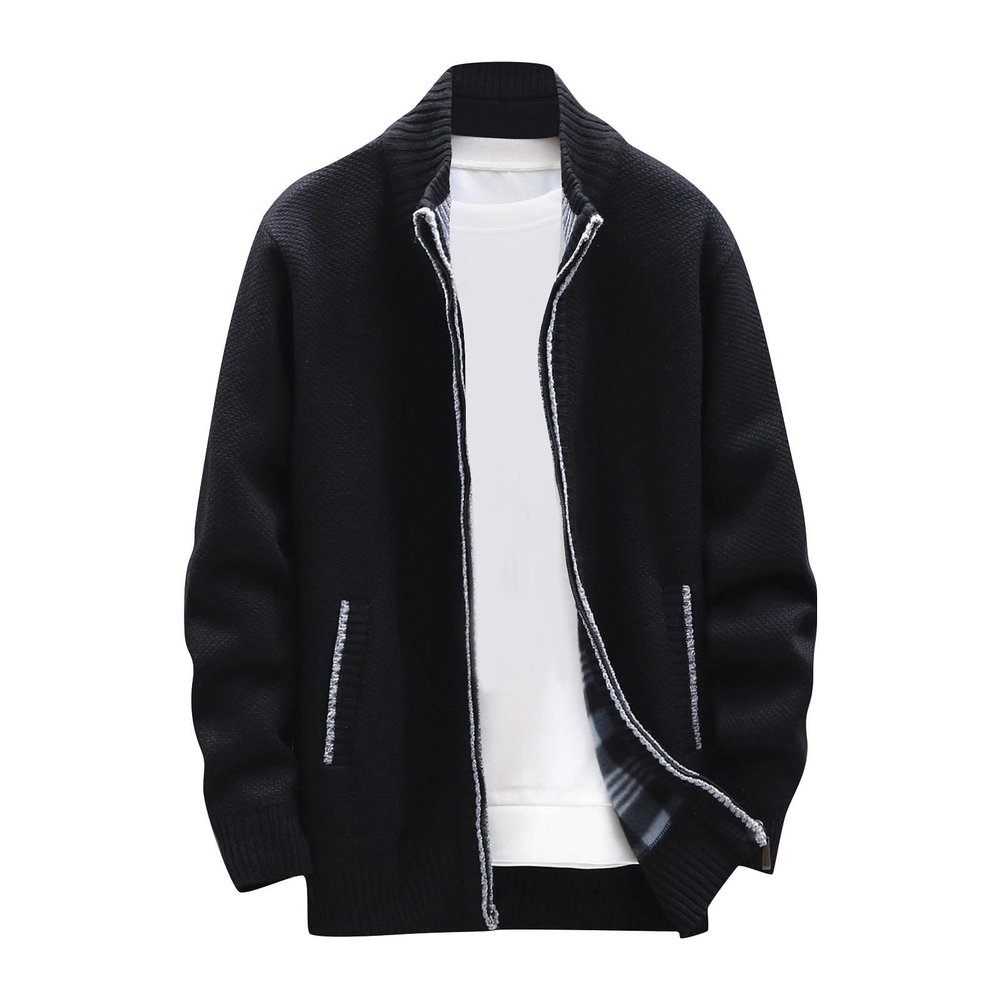 Men Jackets, Casual Sweaters Cardigan Knitted Long Sleeve Jacket Full Zip Fleece Winter Coat Work Dress (XL, Black)