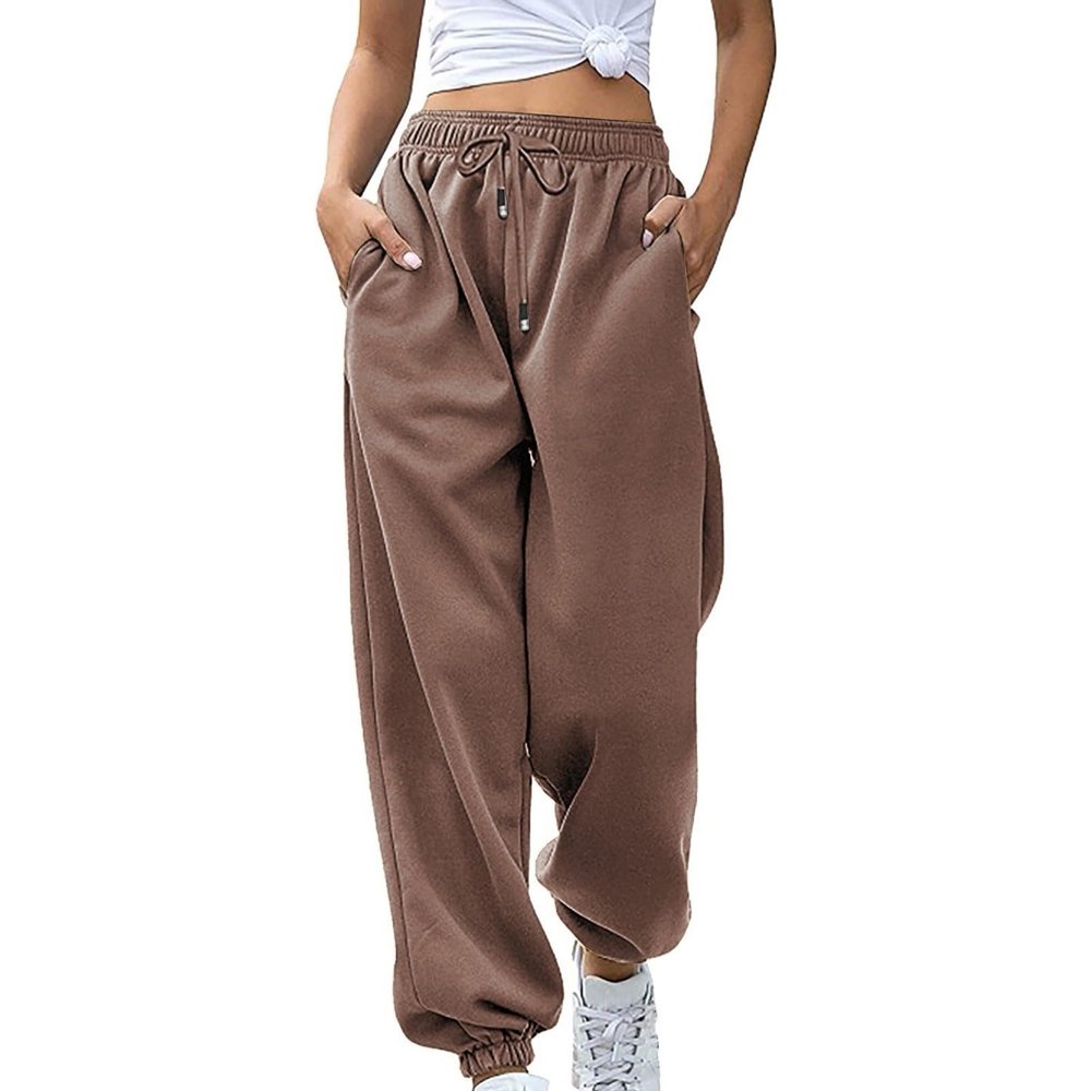 Amaon, to Clearance,2024 Cinch Bottom Sweatpants Women Casual High Waisted Pockets Joggers Sport Workout Active Baggy Lounge Trousers,8-Coffee,X-Large