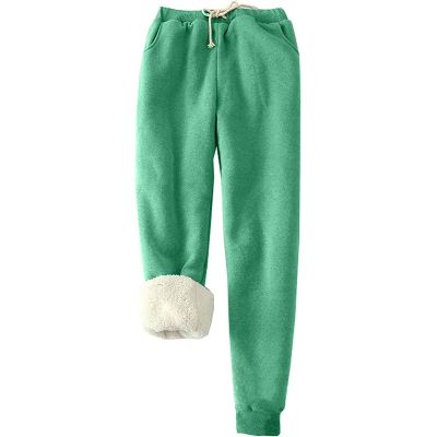 Womens Fleece Sweatpants Warm Baggy Pants Comfy Oversized Winter Joggers High Waisted Cotton Lounge with Pockets Green