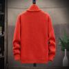 Casual Men's Knitted Long Sleeve Cardigan Sweater - Full Zip Fleece Winter Warm Coat - Work Dress Jacket (4XL, Orange) view 3
