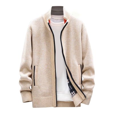 Men Jackets, Casual Sweaters Cardigan Knitted Long Sleeve Jacket Full Zip Fleece Winter Warm Coat Outdoor Work Dress (4XL, Beige)