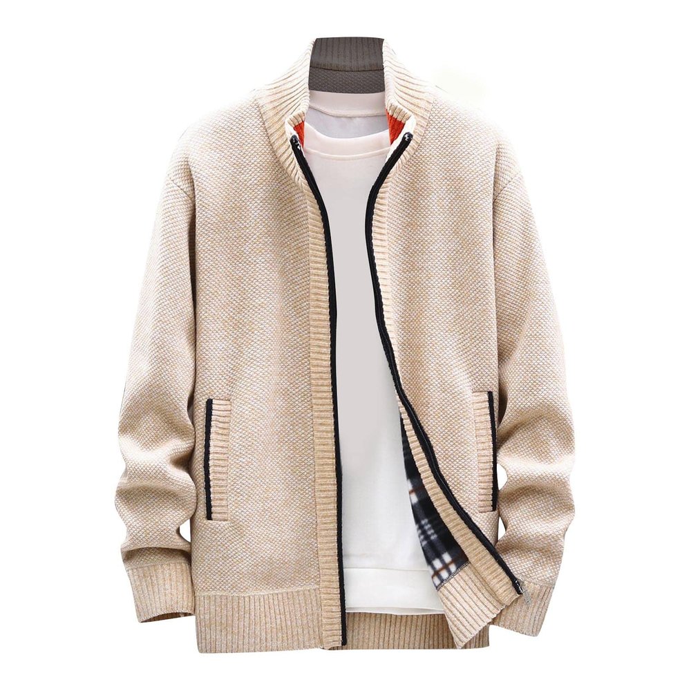 Men Jackets, Casual Sweaters Cardigan Knitted Long Sleeve Jacket Full Zip Fleece Winter Warm Coat Outdoor Work Dress (4XL, Beige)
