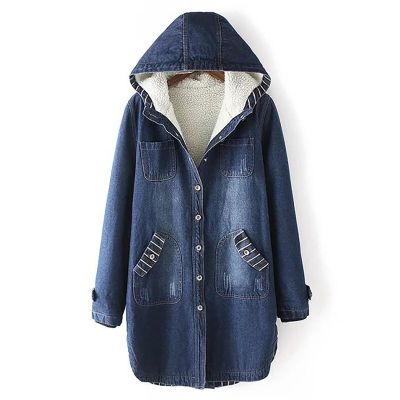 hlysgo Womens Winter Warm Jean Jacket Sherpa Lined Hooded Denim Coats Long Thicken Outerwear Button Up Coats with Pockets