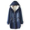 hlysgo Womens Winter Warm Jean Jacket Sherpa Lined Hooded Denim Coats Long Thicken Outerwear Button Up Coats with Pockets view 1