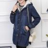 hlysgo Womens Winter Warm Jean Jacket Sherpa Lined Hooded Denim Coats Long Thicken Outerwear Button Up Coats with Pockets view 2