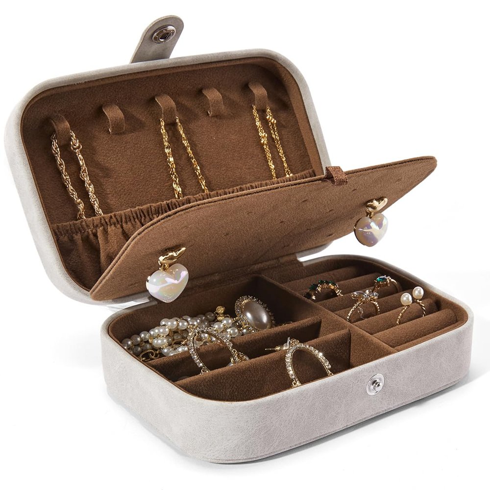Smileshe Travel Jewelry Box, PU Leather Small Gift Portable Case, 2 Layers Organizer Display Storage Boxes for Rings, Earrings, Necklaces, Bracelets