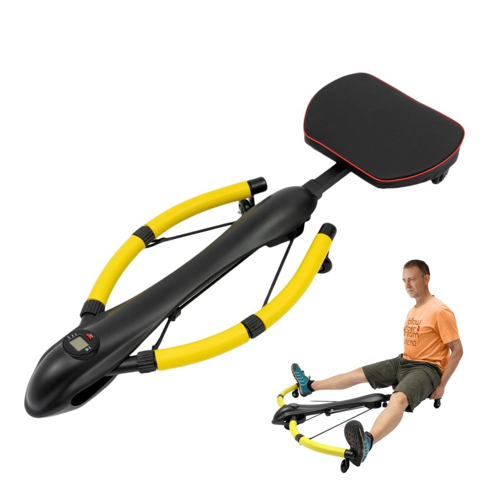Rowing Machine Abdominal Exercise Machine, Home Thin Belly Fat Burning Exercise Abdominal Muscles, 90 Extension Angle, Three-Adjustable length and Tension (Black and Yellow)