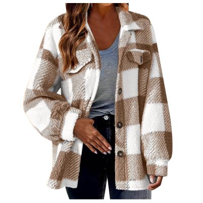 Lightening, Clearance,Women'S Flannel Plaid Shacket Long Sleeve Button Down Shirts Jacket Coats Fall Clothes For Women 2024,A-Brown,5X-Large
