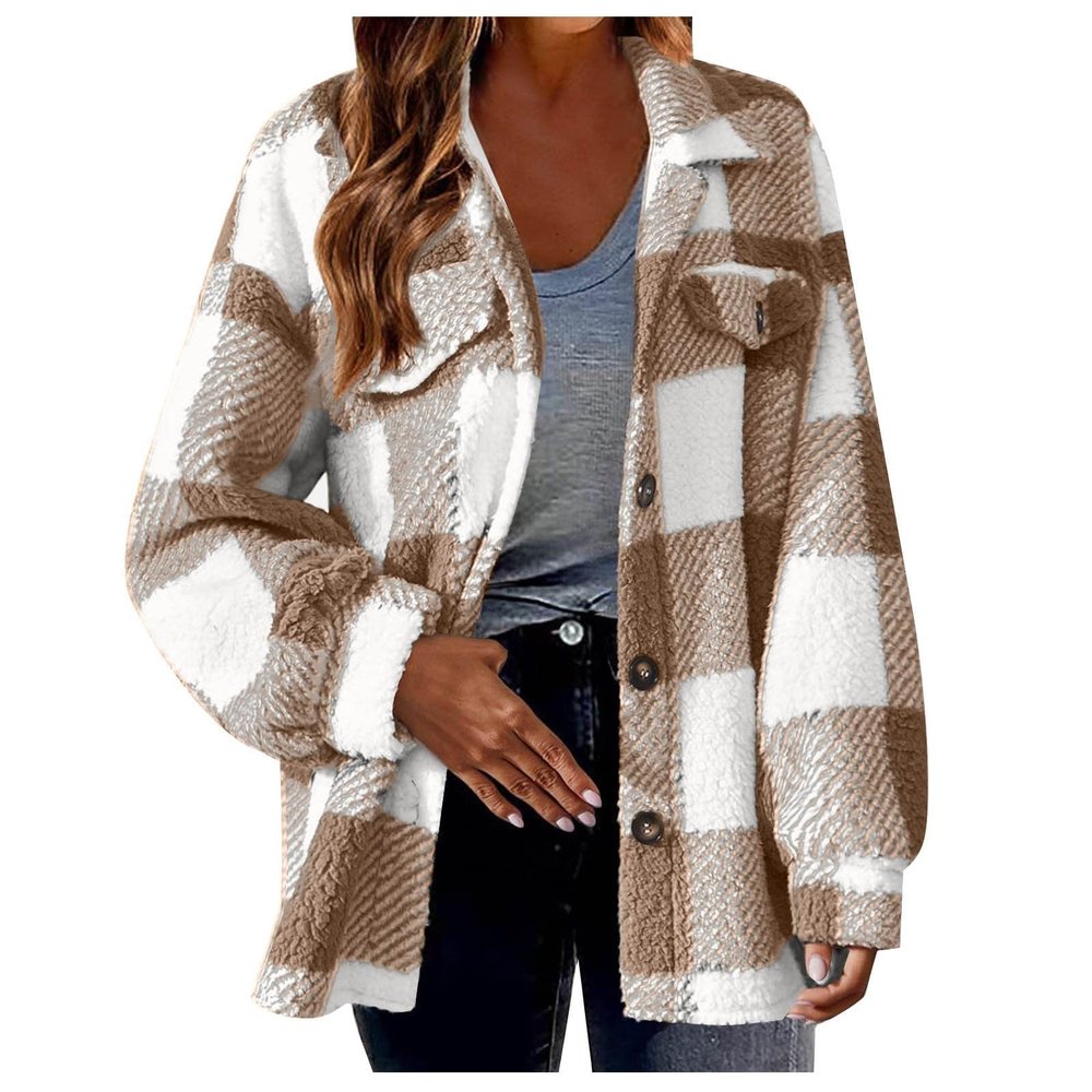 Lightening, Clearance,Women'S Flannel Plaid Shacket Long Sleeve Button Down Shirts Jacket Coats Fall Clothes For Women 2024,A-Brown,5X-Large