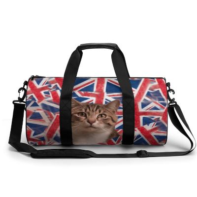 Gym Bag Cat British Flag Bunting Duffel Bag for Men Women Overnight Bag with Shoe Compartment Workout Bags