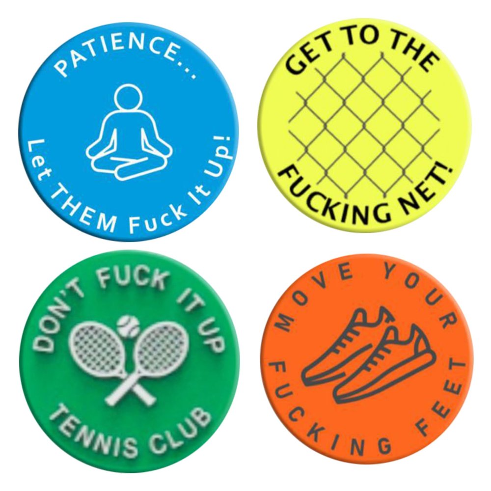 Tennis Damper, Tennis Racket Dampeners 4Pcs Inspiring Slogan Funny Silicone Tennis Damper Round Portable Tennis Shock Absorber for Racket Tennis, Tennis Vibration Dampener