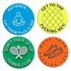 Tennis Damper, Tennis Racket Dampeners 4Pcs Inspiring Slogan Funny Silicone Tennis Damper Round Portable Tennis Shock Absorber for Racket Tennis, Tennis Vibration Dampener view 1