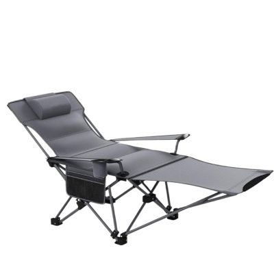 Camping Cots for Adults Metal Folding Bed, Outdoor Portable Folding Recliner, 4 Speed Adjustable Backrest, Removable Headrest and Footrest, Load Capacity 120kg.(Black)