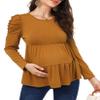 Women's Long Sleeve Maternity Tunic Blouse - Casual Pregnancy Tee in Yellow view 3