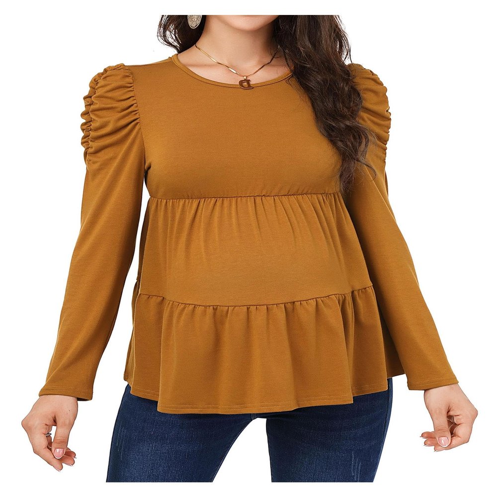 Stylish Women's Long Sleeve Maternity Tunic Blouse - Casual Pregnancy Tee in Yellow