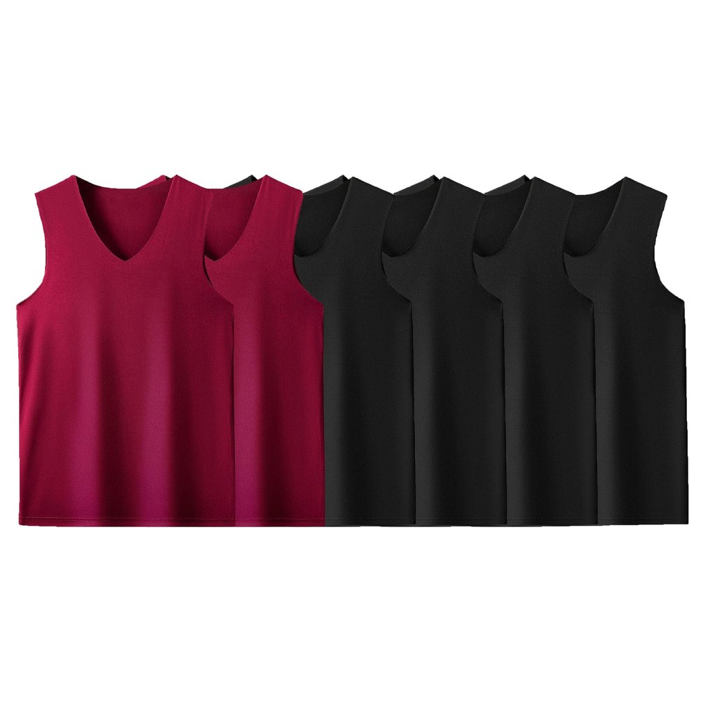 DGHM-JLMY Thin Sport Tank Top Men Summer Sleeveless V Neck Fashion Casual Muscle Seamless Undershirt Vest 6 Pack (Style10-6Pc,L)