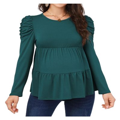 Stylish Women's Long Sleeve Maternity Tunic Blouse - Casual Pregnancy Tee Tops in Green