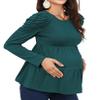 Stylish Women's Long Sleeve Maternity Tunic Blouse - Casual Pregnancy Tee Tops in Green view 3