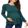 Stylish Women's Long Sleeve Maternity Tunic Blouse - Casual Pregnancy Tee Tops in Green view 4
