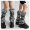 HKSICHENGKEJI Viking Faux Fur Leg Warmers Leather Wraps Medieval Furry Boot Covers Halloween Warrior Costume Accessory Women view 4