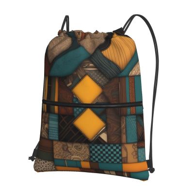YYHWHJDE African Style Patchwork Pattern Quality Drawstring zipper Backpack Suitable for outdoor leisure 15.3 X 18in (L X H), Black, One Size
