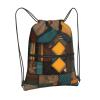 YYHWHJDE African Style Patchwork Pattern Quality Drawstring zipper Backpack Suitable for outdoor leisure 15.3 X 18in (L X H), Black, One Size view 2
