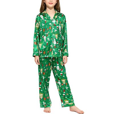 Weixinbuy Pajama Set for Kid Baby Girl Boy Button-up Silk Pajama Sleepwear Nightwear Loungewear Clothes Set Gifts for Kids
