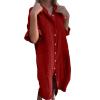 Maxi Shirt Dresses for Women Summer Fall Fashion Casual Plus Size 3/4 Sleeve Button Down Long Dress with Pocket Boho Flowy Beach Cover Ups, B Red, Medium view 1