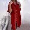 Maxi Shirt Dresses for Women Summer Fall Fashion Casual Plus Size 3/4 Sleeve Button Down Long Dress with Pocket Boho Flowy Beach Cover Ups, B Red, Medium view 2