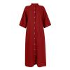 Maxi Shirt Dresses for Women Summer Fall Fashion Casual Plus Size 3/4 Sleeve Button Down Long Dress with Pocket Boho Flowy Beach Cover Ups, B Red, Medium view 3