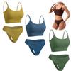 3 pcs Solid Ribbed Adjustable Strap Wireless Bra,No-Rim Push-up Camisole BraYoga Shockproof Bra Thong Set (Set-5,XXL) view 1