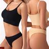 3 pcs Solid Ribbed Adjustable Strap Wireless Bra,No-Rim Push-up Camisole BraYoga Shockproof Bra Thong Set (Set-5,XXL) view 4
