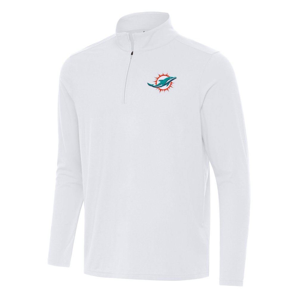 Antigua Men's White Miami Dolphins Intent Quarter-Zip Pullover Top
