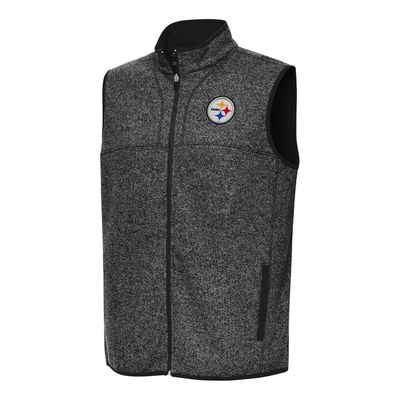Antigua Men's Heather Black Pittsburgh Steelers Fortune Full-Zip Vest