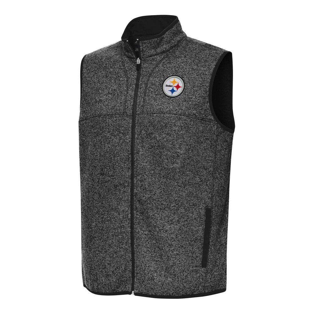 Antigua Men's Heather Black Pittsburgh Steelers Fortune Full-Zip Vest