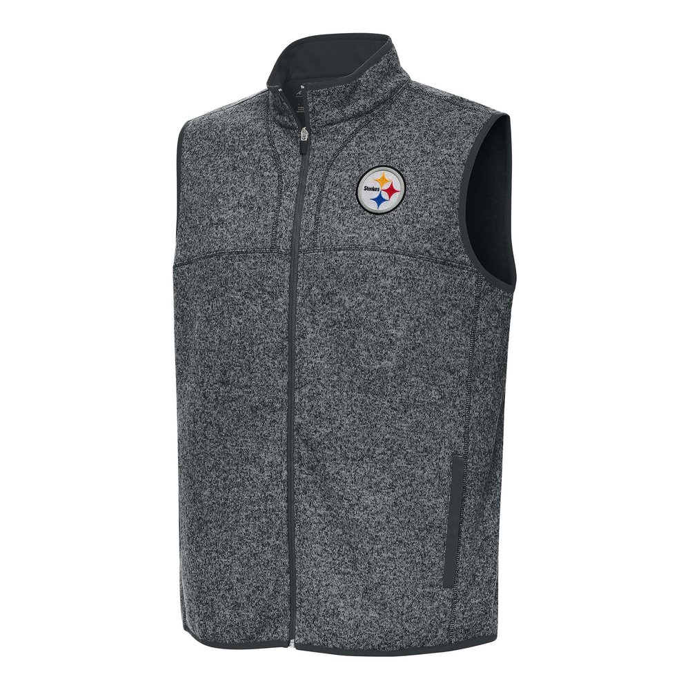 Antigua Men's Heather Charcoal Pittsburgh Steelers Fortune Full-Zip Vest