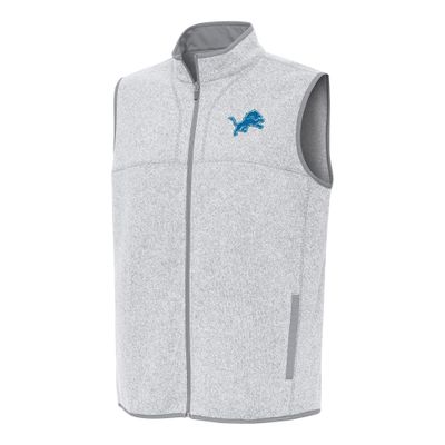 Antigua Men's Heather Gray Detroit Lions Fortune Full-Zip Vest
