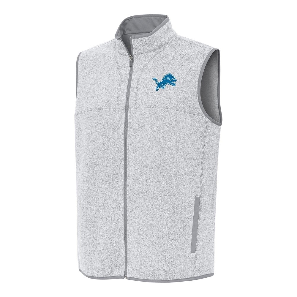 Antigua Men's Heather Gray Detroit Lions Fortune Full-Zip Vest