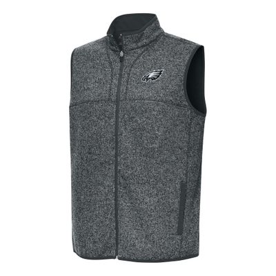 Antigua Men's Heather Charcoal Philadelphia Eagles Fortune Full-Zip Vest