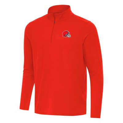 Antigua Men's Orange Cleveland Browns Intent Quarter-Zip Pullover Top