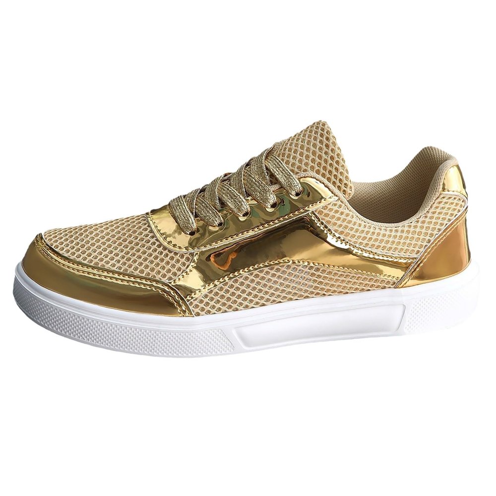 Womens Mesh Low Top Shoes Sneaker Lace Up Comfortable Cushioned Walking Non Slip Running Breathable Trendy Flat (Gold, 36)