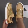 Womens Mesh Low Top Shoes Sneaker Lace Up Comfortable Cushioned Walking Non Slip Running Breathable Trendy Flat (Gold, 36) view 3