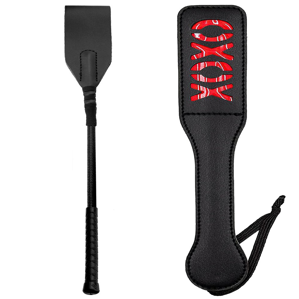 MILOPEDOX Riding Crop 18" Faux Leather Paddle Whip 12" Riding Set Whip Double Layer Durable Riding Whip for